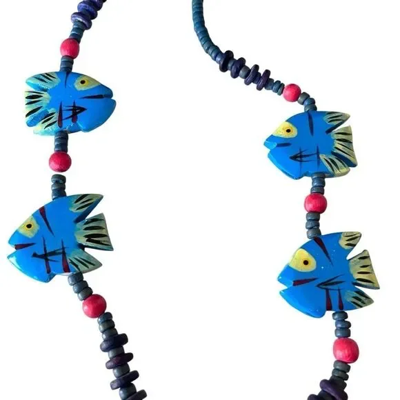 Vintage Wooden Fish Bead Necklace - Picture 3 of 5